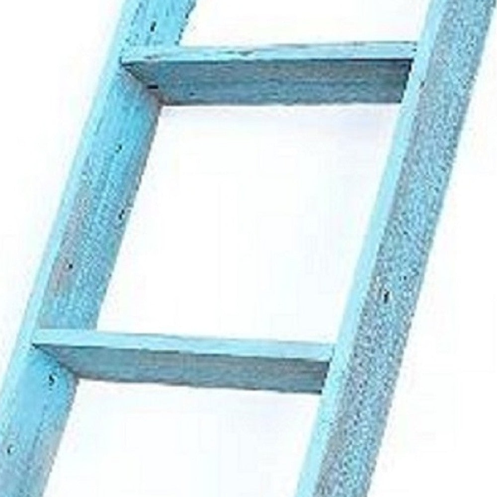 57" Turquoise Distressed Solid Wood Five Step Ladder Shelf