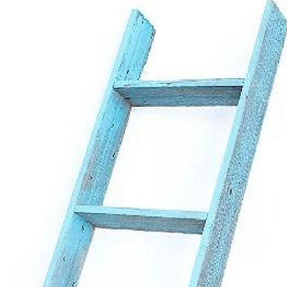 57" Turquoise Distressed Solid Wood Five Step Ladder Shelf