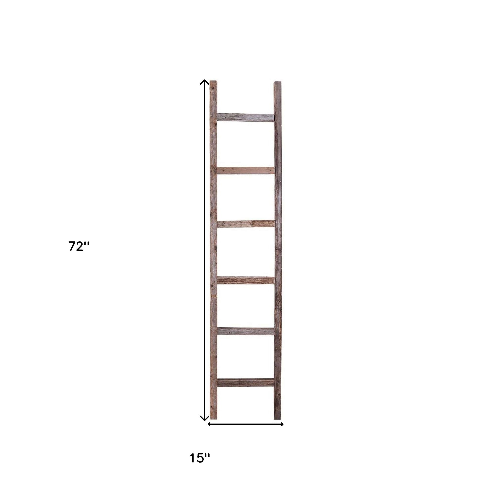 72" Gray Distressed Solid Wood Seven Step Ladder Shelf