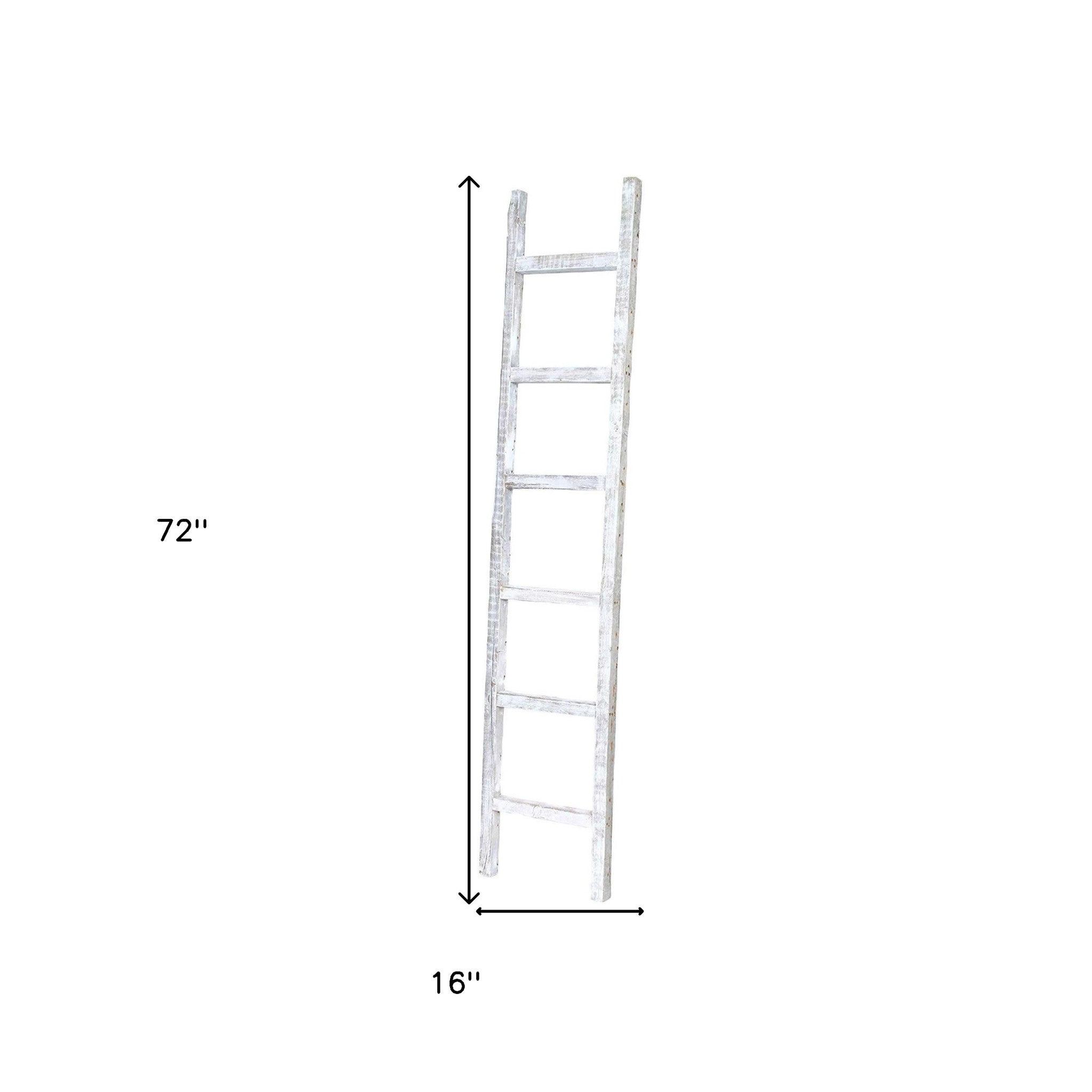 6 Step Rustic White Wash Wood Ladder Shelf