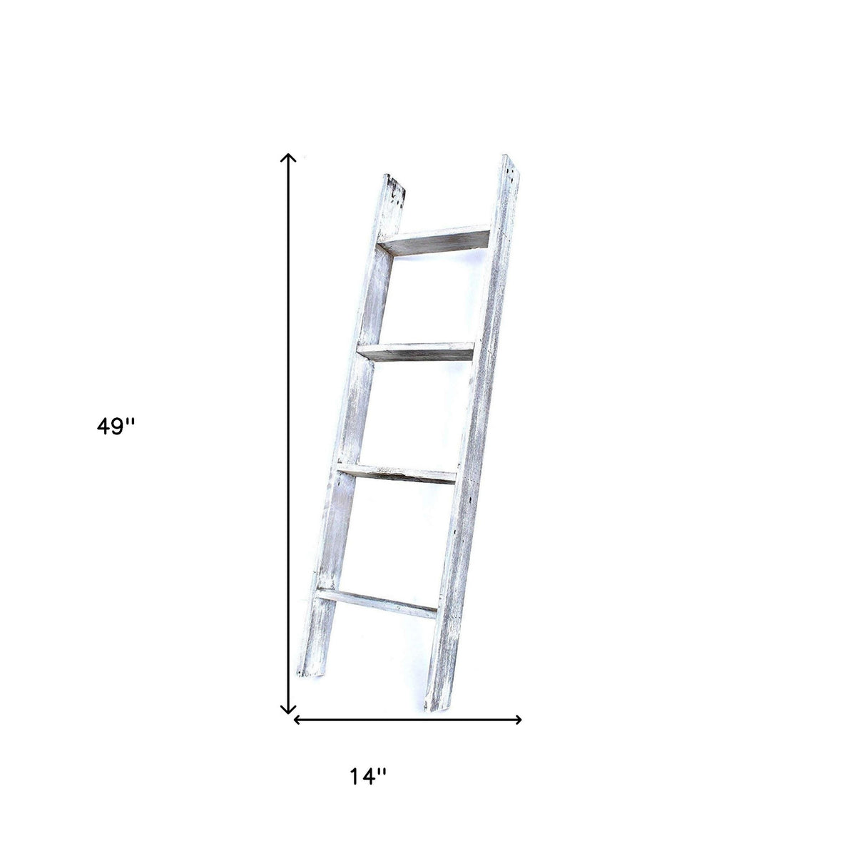 49" White Distressed Solid Wood Four Step Ladder Shelf