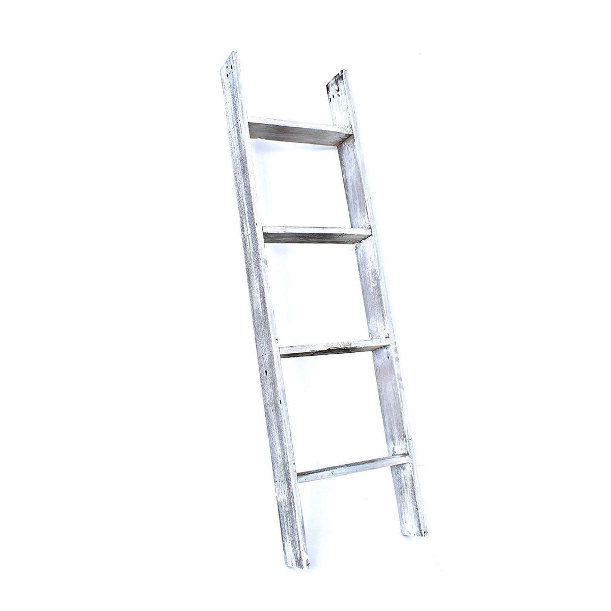 49" White Distressed Solid Wood Four Step Ladder Shelf