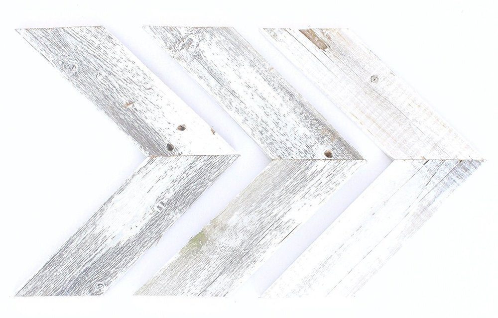 Set of Three White Distressed Wood Hanging Arrow Dimensional Sculptures