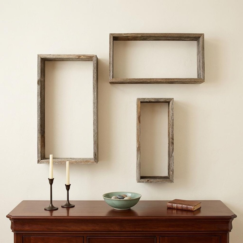 Set of Three Gray Wood Hanging Dimensional Sculpture
