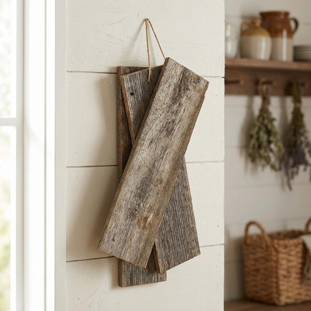 Set of Six 4" X 48" Gray and Brown Wood Plank Wall Decor