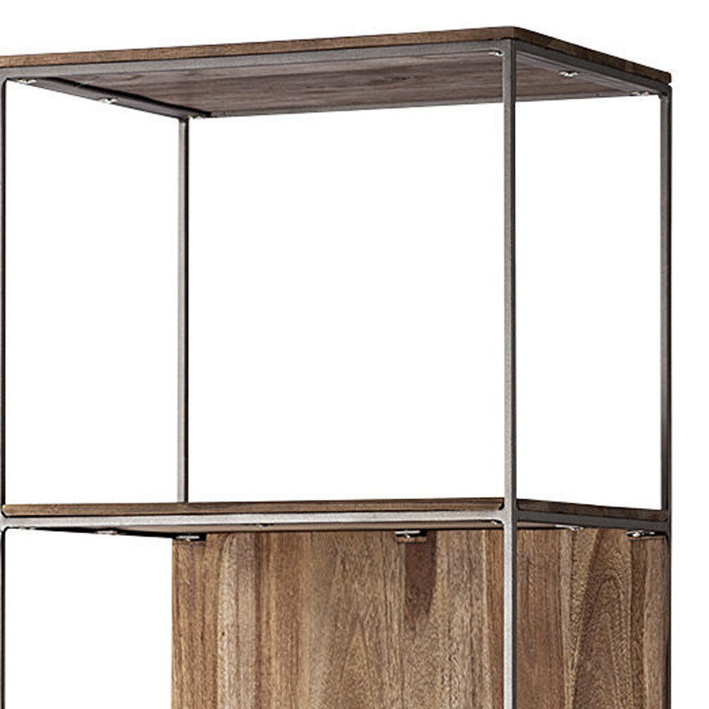 Brown Wood And Silver Metal Frame With 4 Shelf Shelving Unit