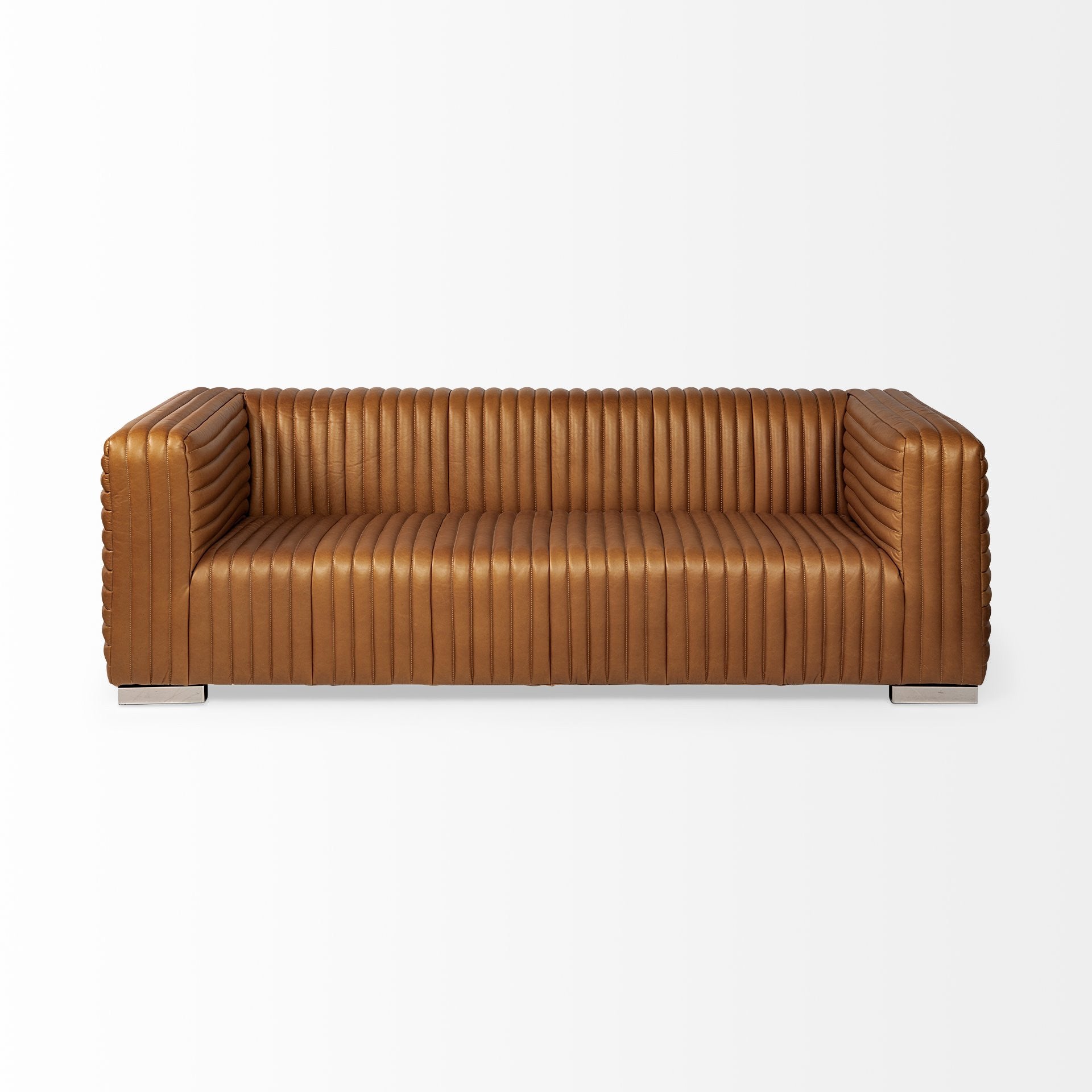 Cognac Leather Wrapped Three Seater Sofa