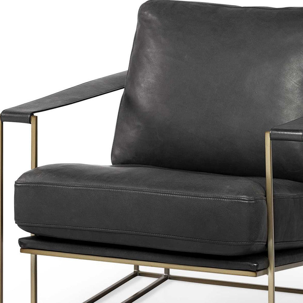 34" Black And Gold Faux Leather Lounge Chair