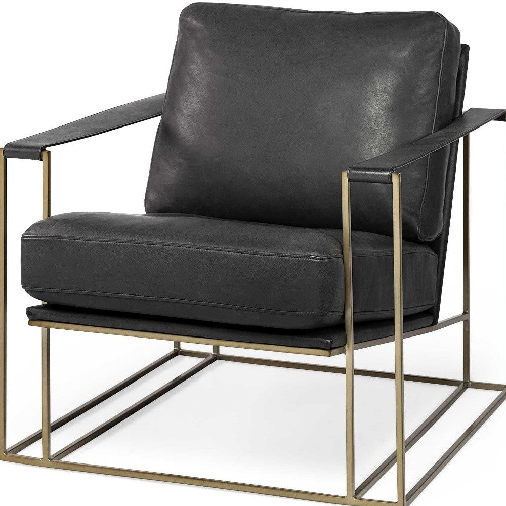 34" Black And Gold Faux Leather Lounge Chair