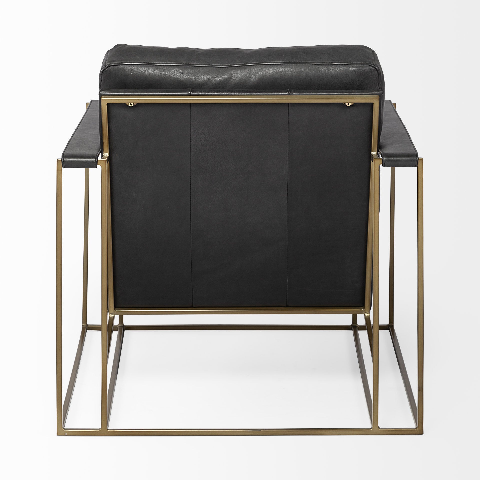 34" Black and Gold Faux Leather Lounge Chair