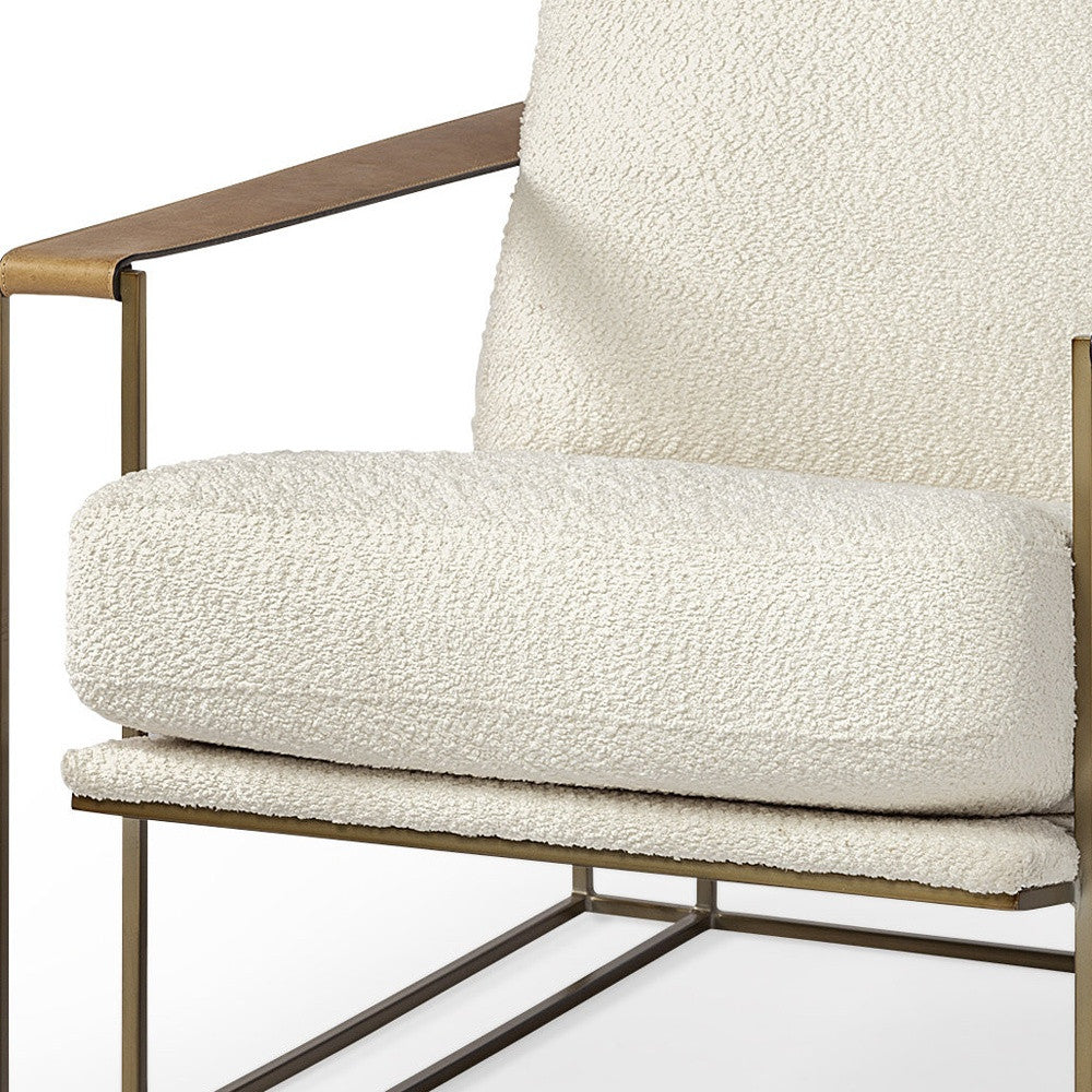 34" Cream And Gold Linen Lounge Chair