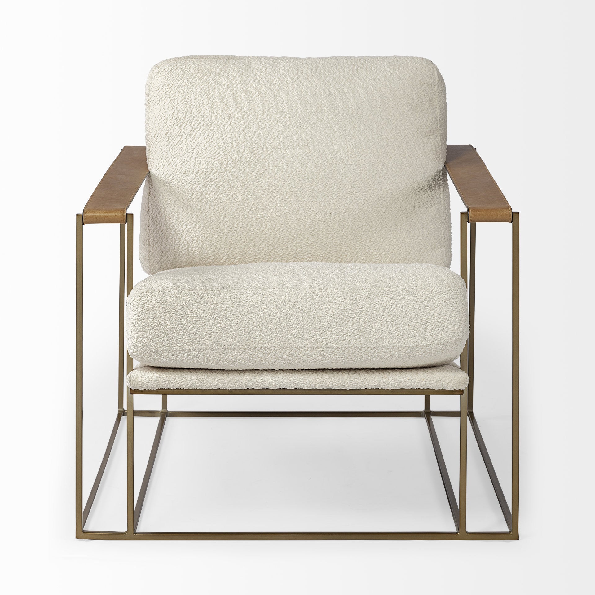 34" Cream And Gold Linen Lounge Chair