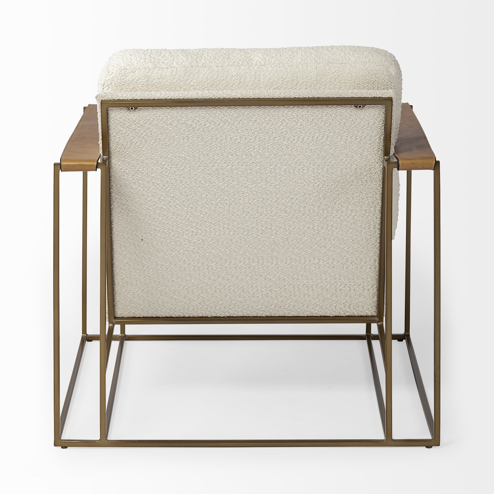 34" Cream And Gold Linen Lounge Chair