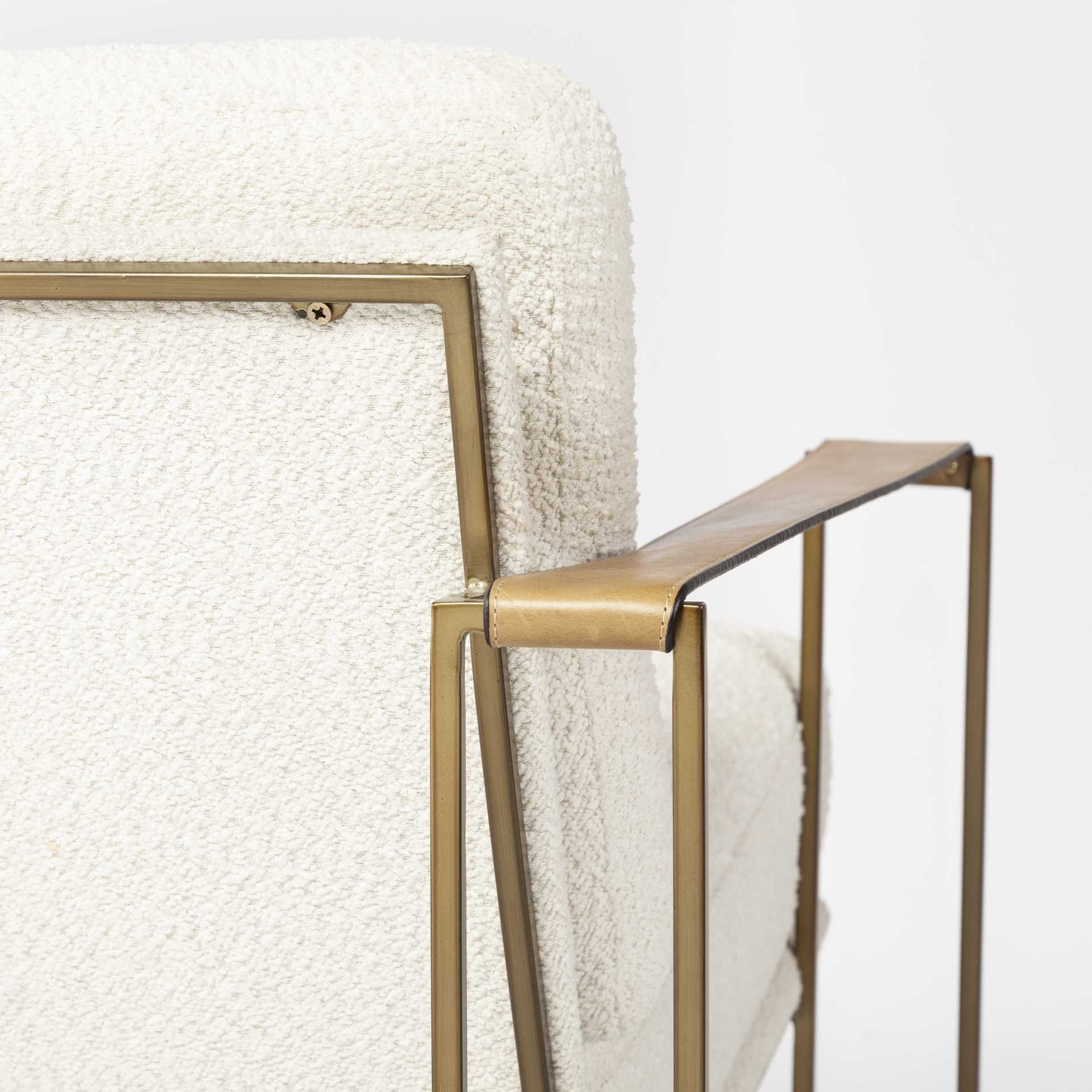 34" Cream And Gold Linen Lounge Chair