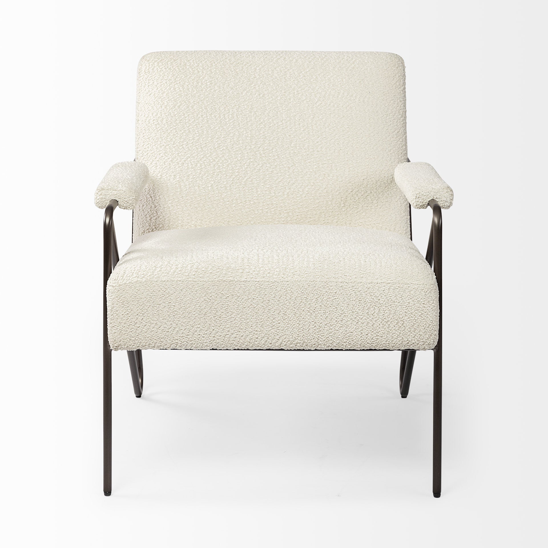 31" Off White and Brown Fabric Arm Chair