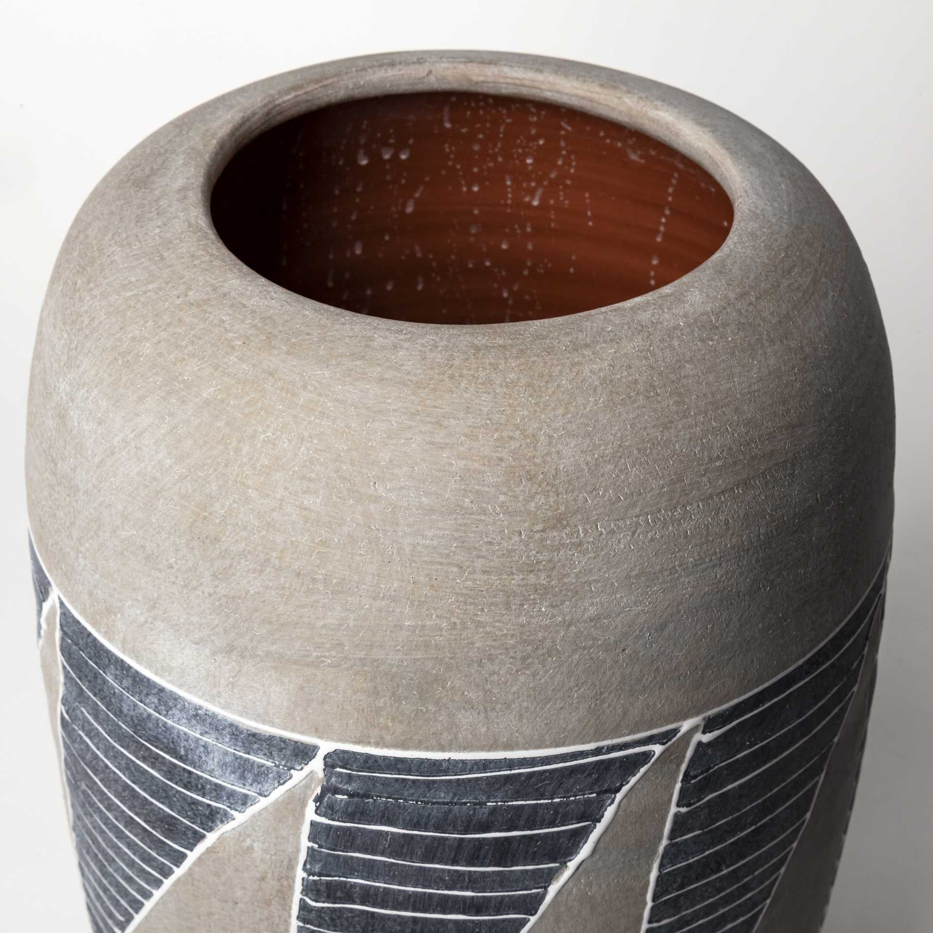 15" Brown And Gray Geometric Cylinder Ceramic Table Vase