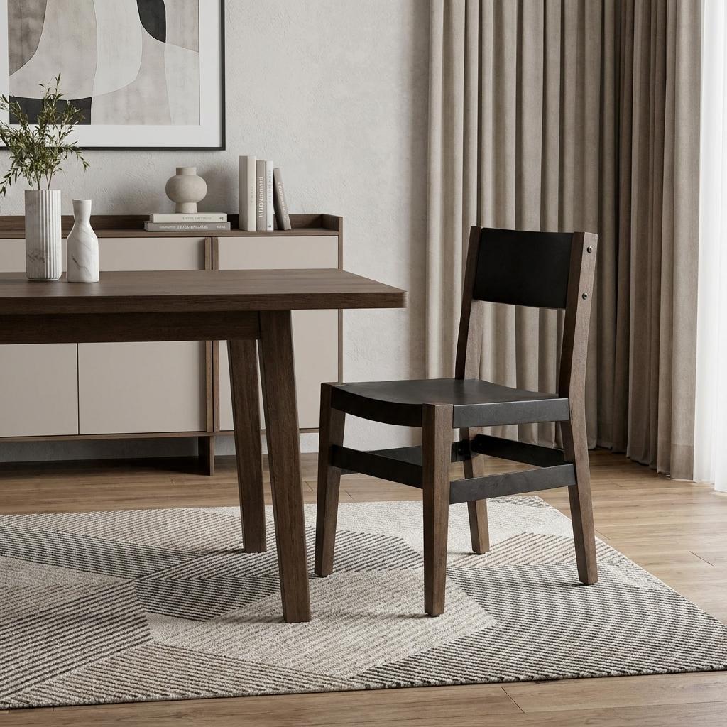 Black And Brown Metal and Wood Open Back Dining Side Chair