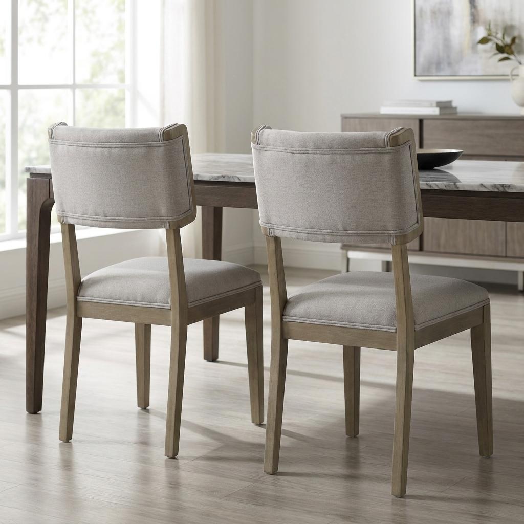 Set Of Two Light Gray And Brown Upholstered Fabric Open Back Side Chairs