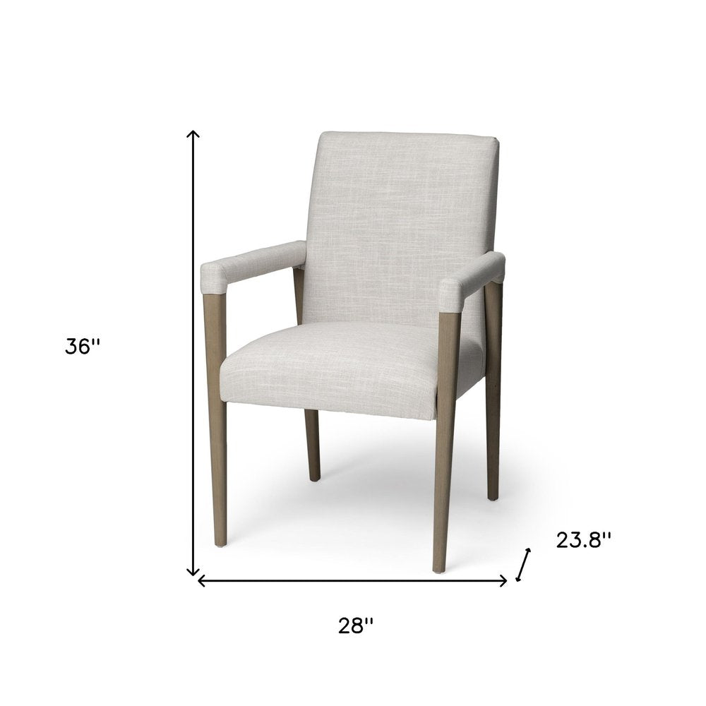 Cream and Brown Upholstered Fabric King Louis Back Dining Arm Chair