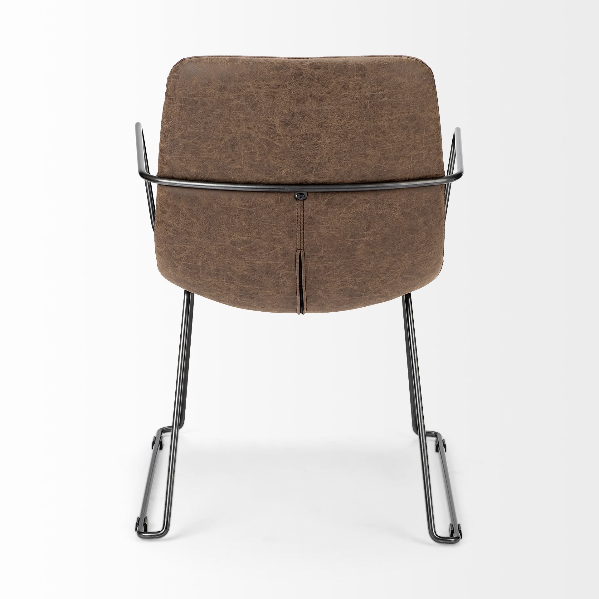 Brown and Black Upholstered Faux Leather Dining Arm Chair
