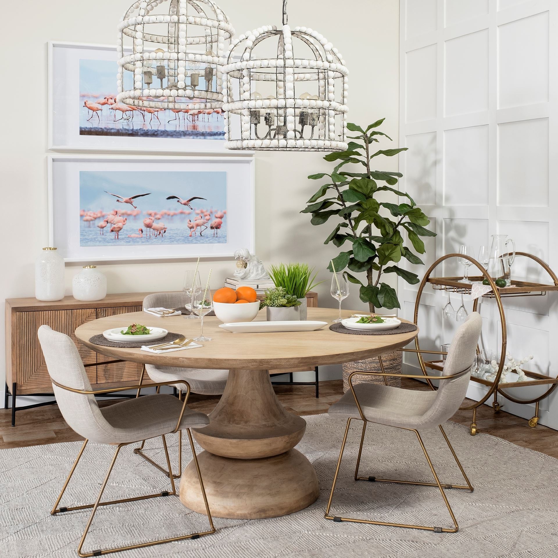 Cream and Gold Upholstered Fabric Dining Arm Chair