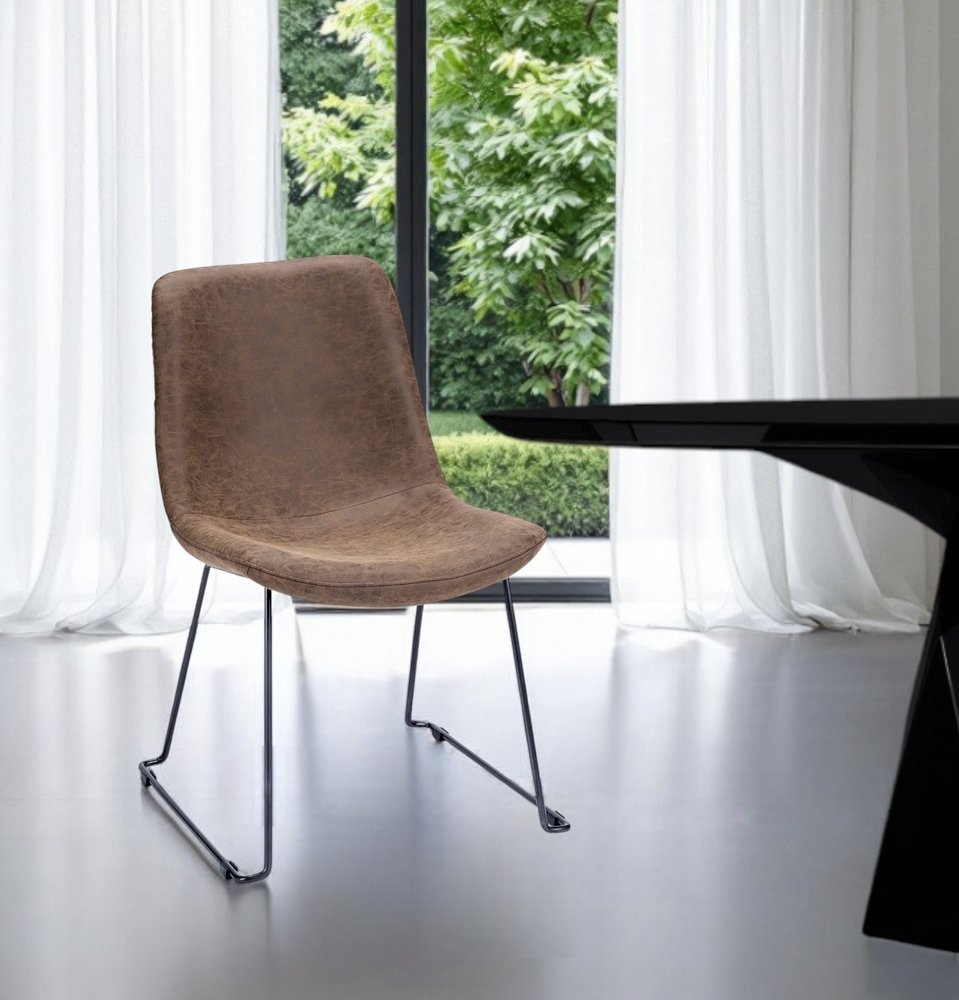 Set of Two Brown and Black Faux Leather Dining Side Chairs