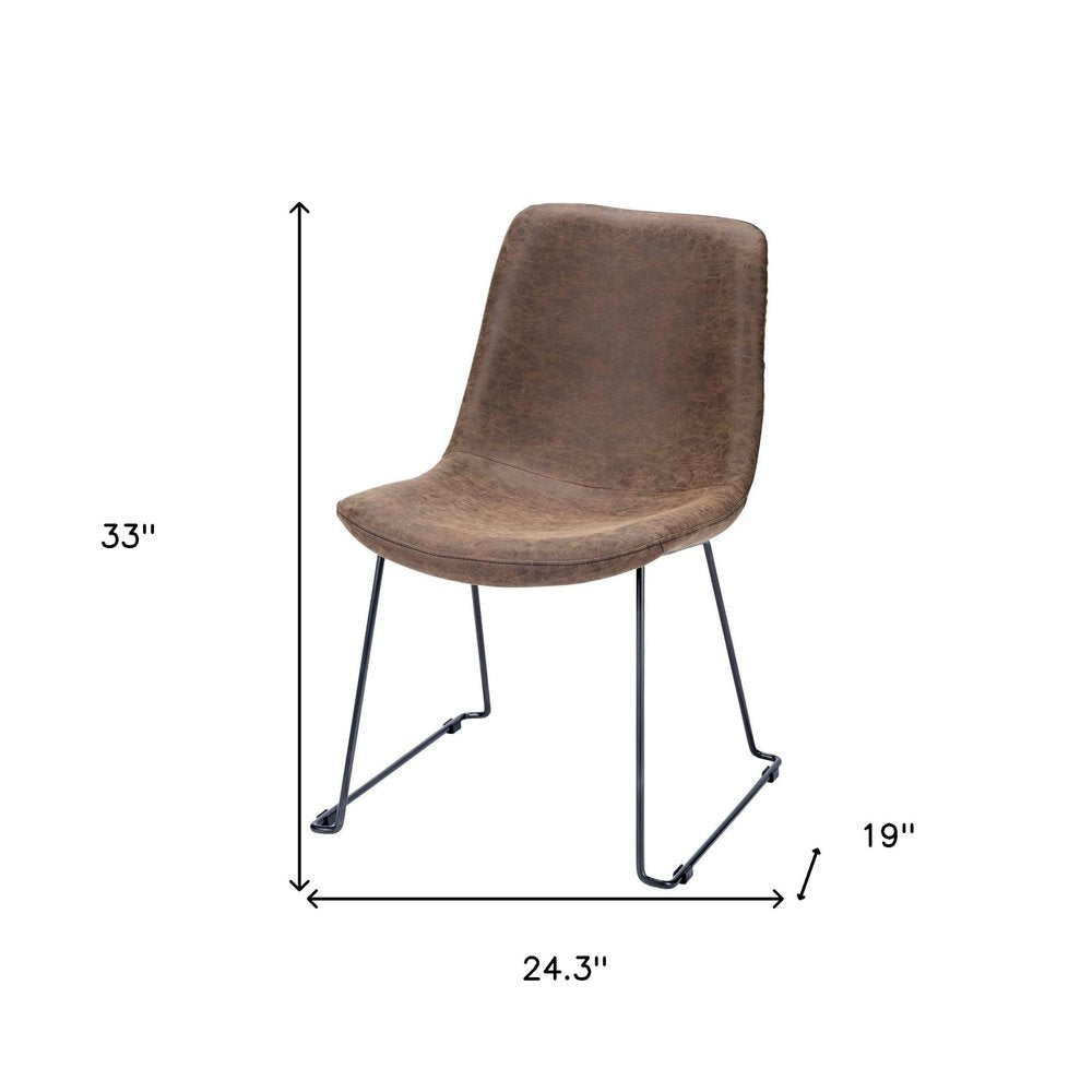 Set of Two Brown and Black Faux Leather Dining Side Chairs