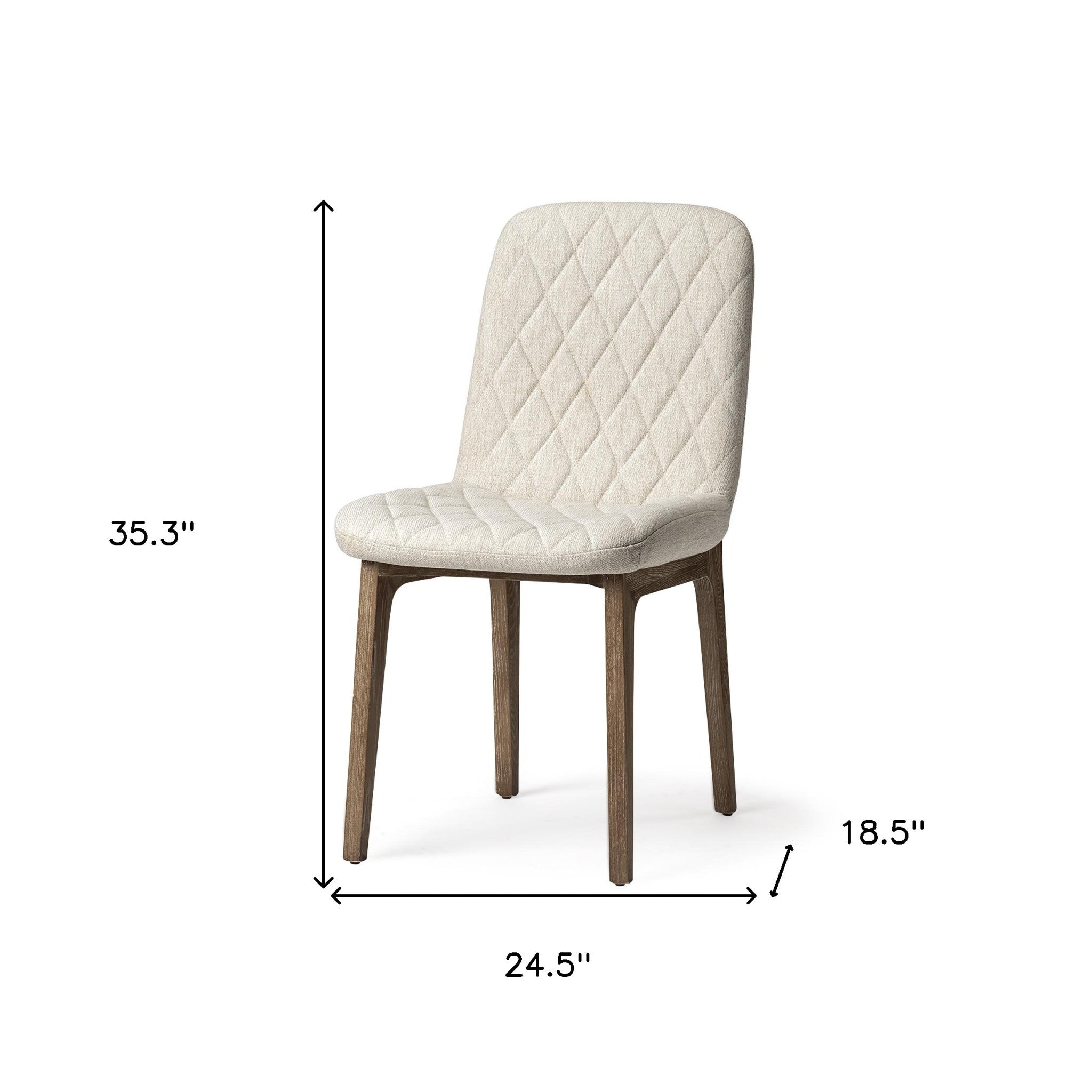 Diamond Tuffed Cream Fabric Wrap With Brown Wood Base Dining Chair