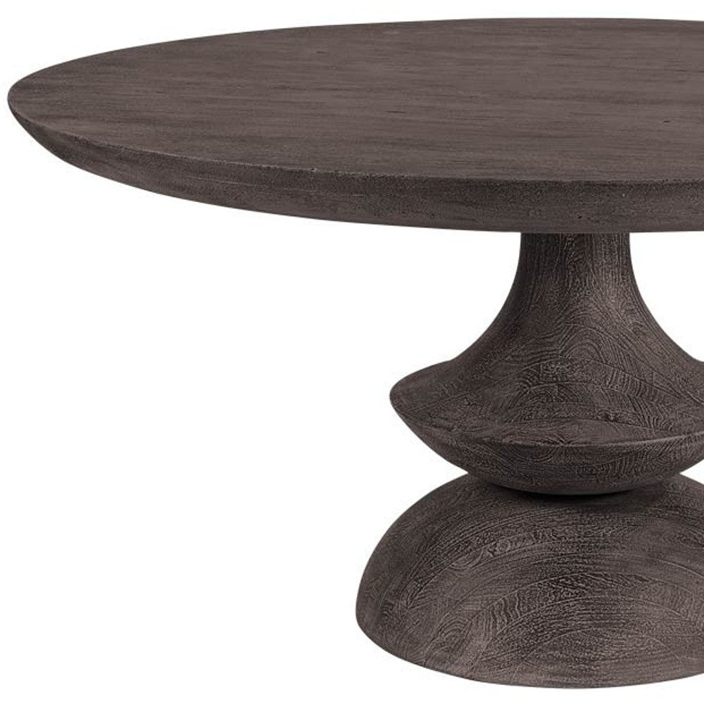 60" Gray Rounded Solid Wood Pedestal Base Dining Table