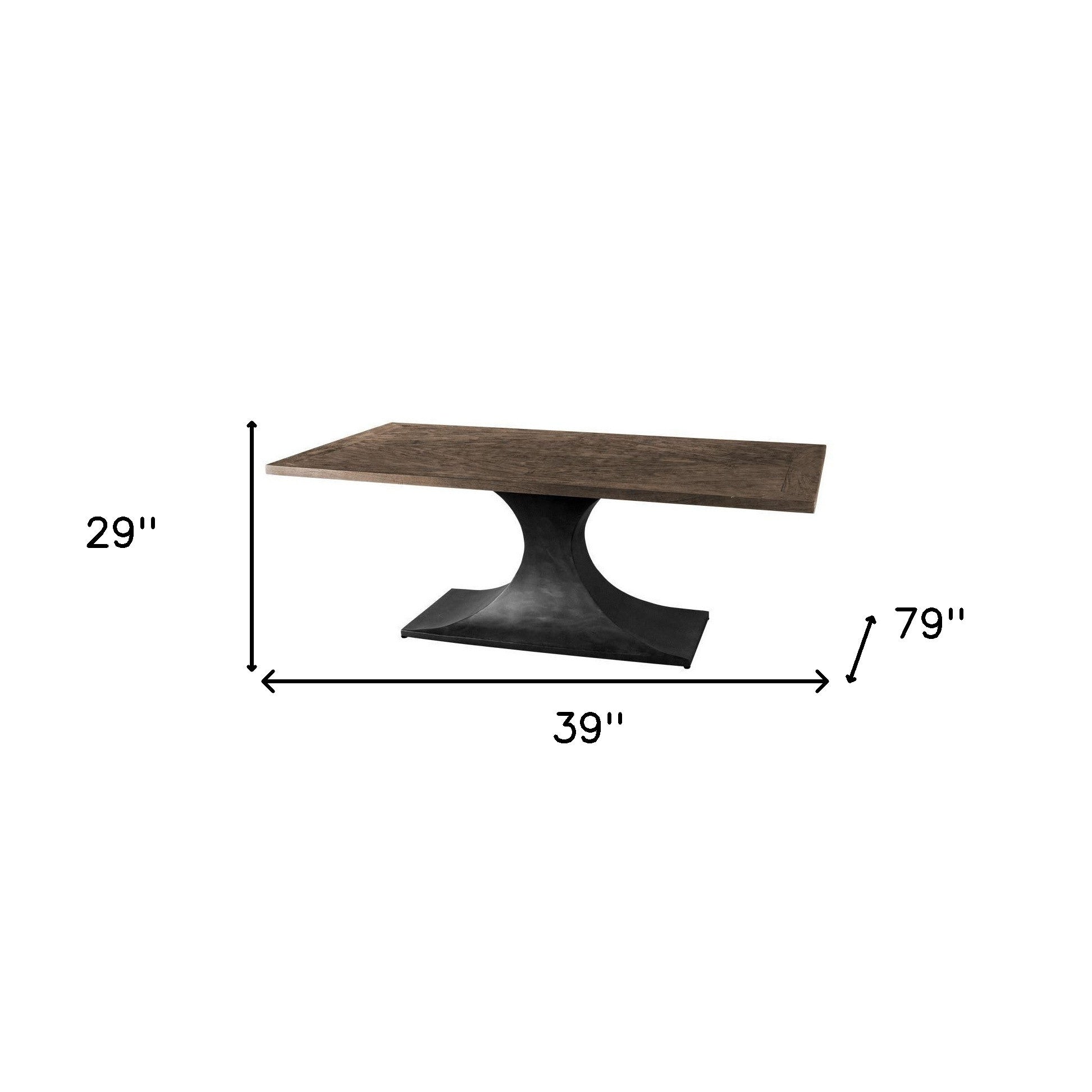 79" Brown And Black Solid Wood And Metal Pedestal Base Dining Table