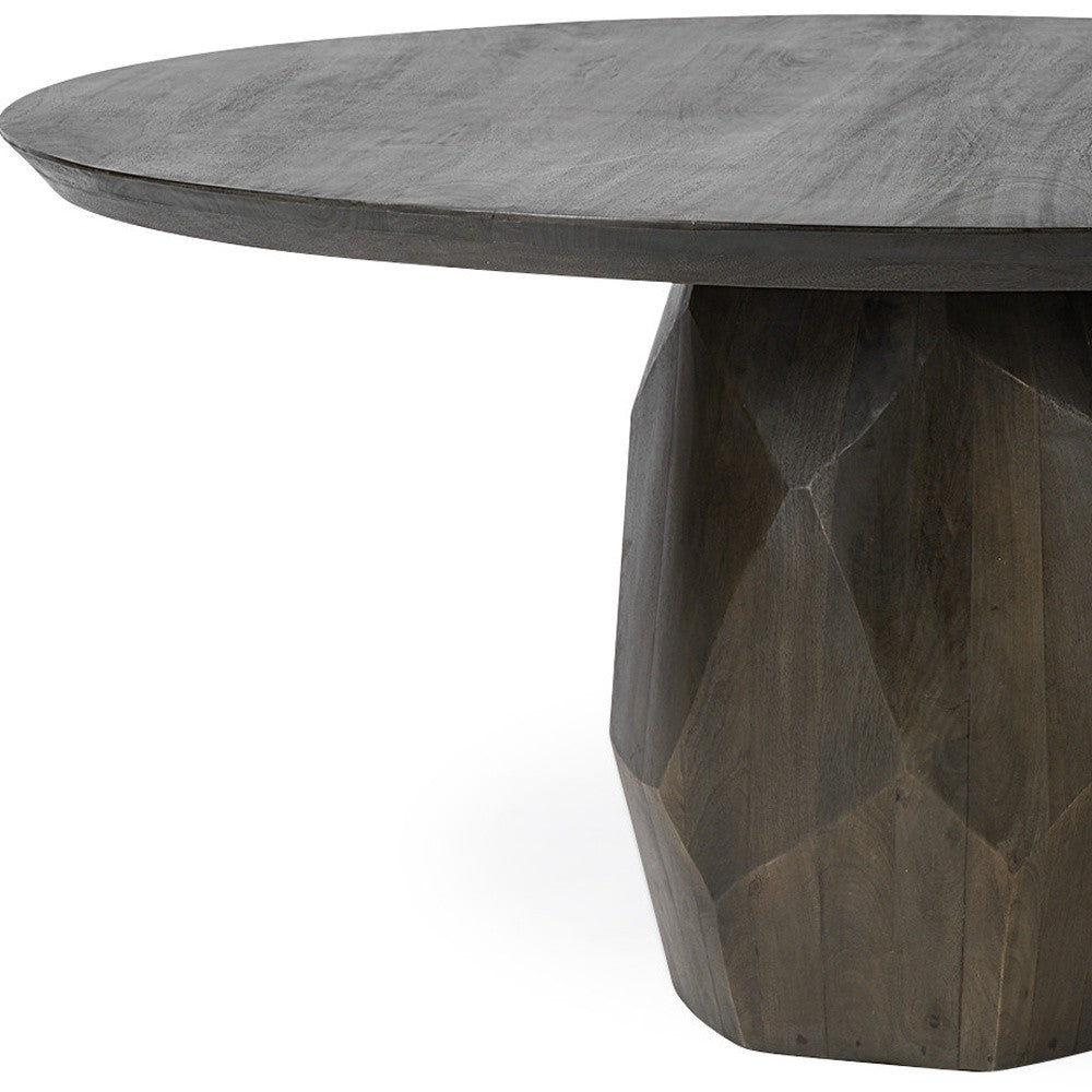 60" Brown Rounded Solid Wood Pedestal Base Dining Table