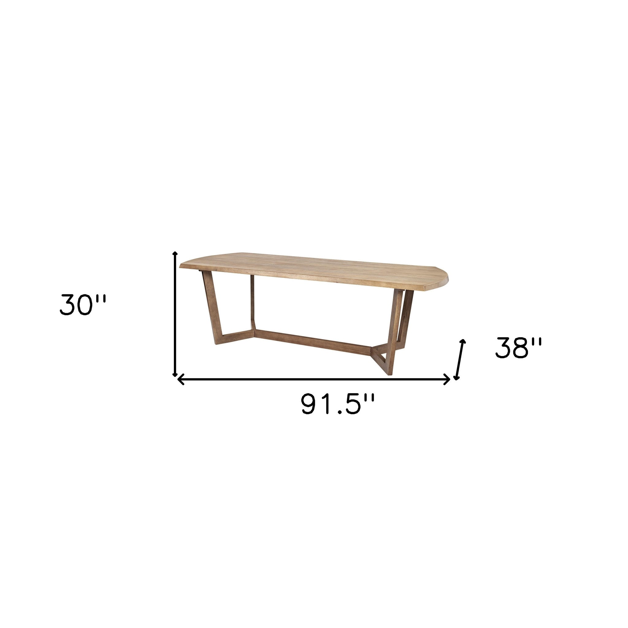 92" Natural And Brown Solid Wood Trestle Base Dining Table
