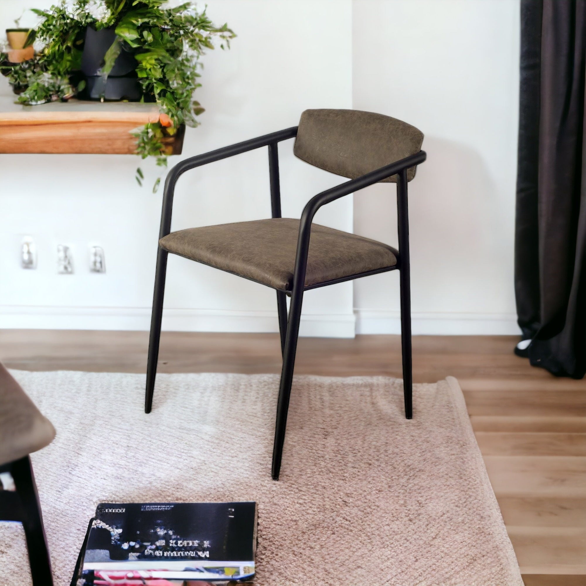 Set Of Two Brown And Black Upholstered Faux leather Side Chairs