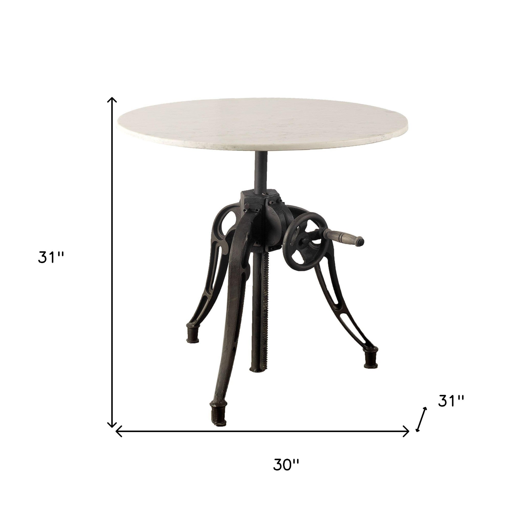 30" Round White Marble Top With Black Metal Base Dining Table