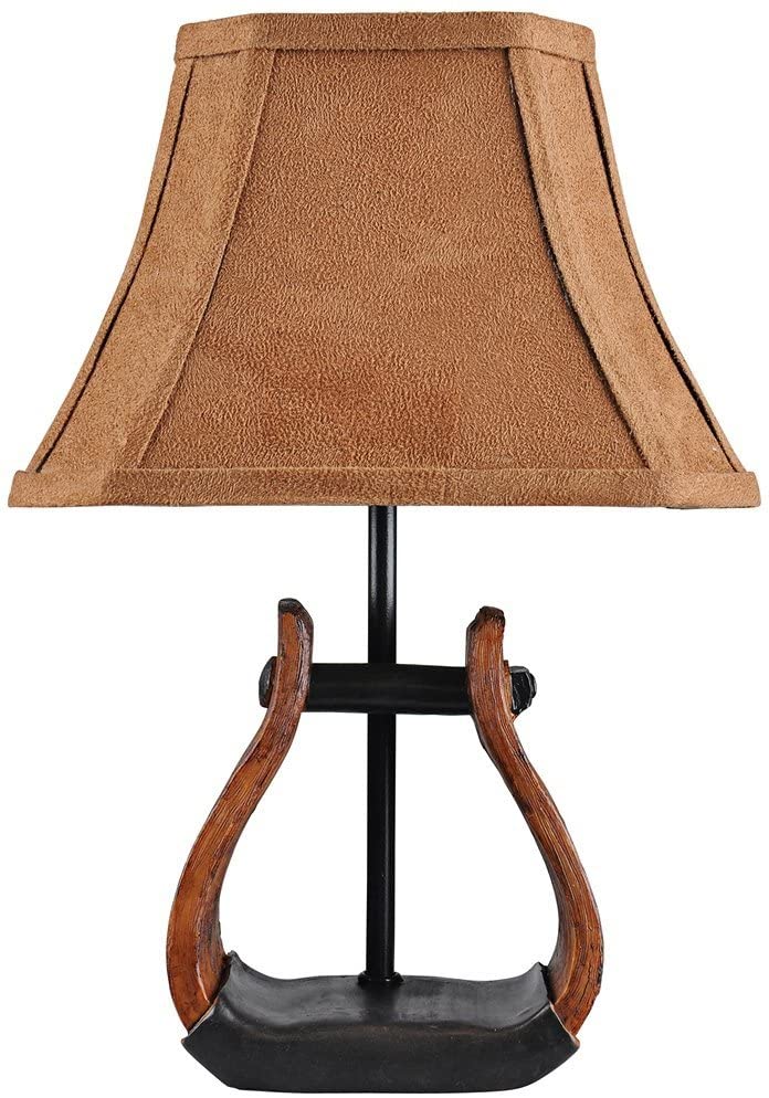 Horse Stirrup Accent Lamp With Faux Suede Brown Shade