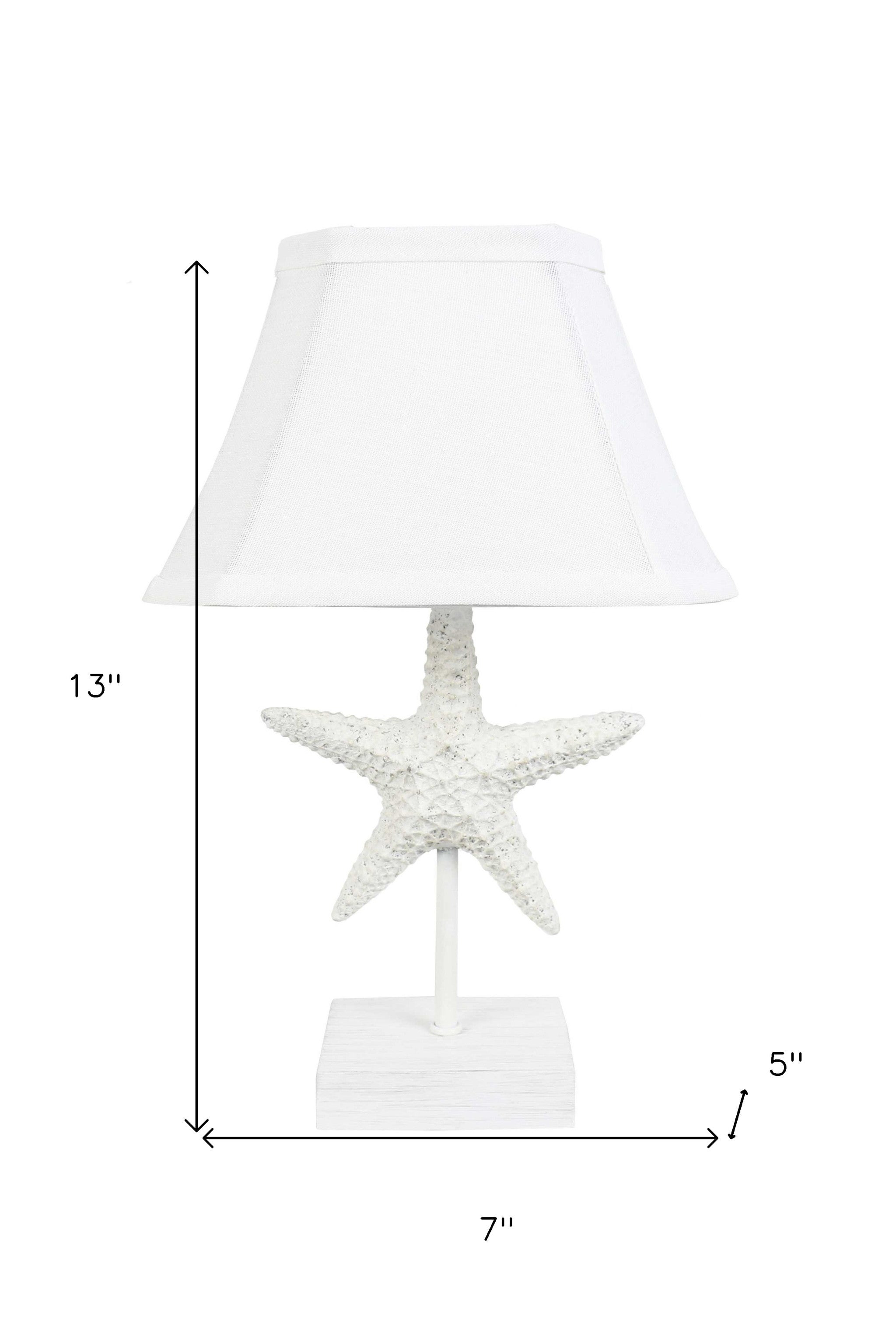 13" White Starfish Accent Lamp With White Bell Shade