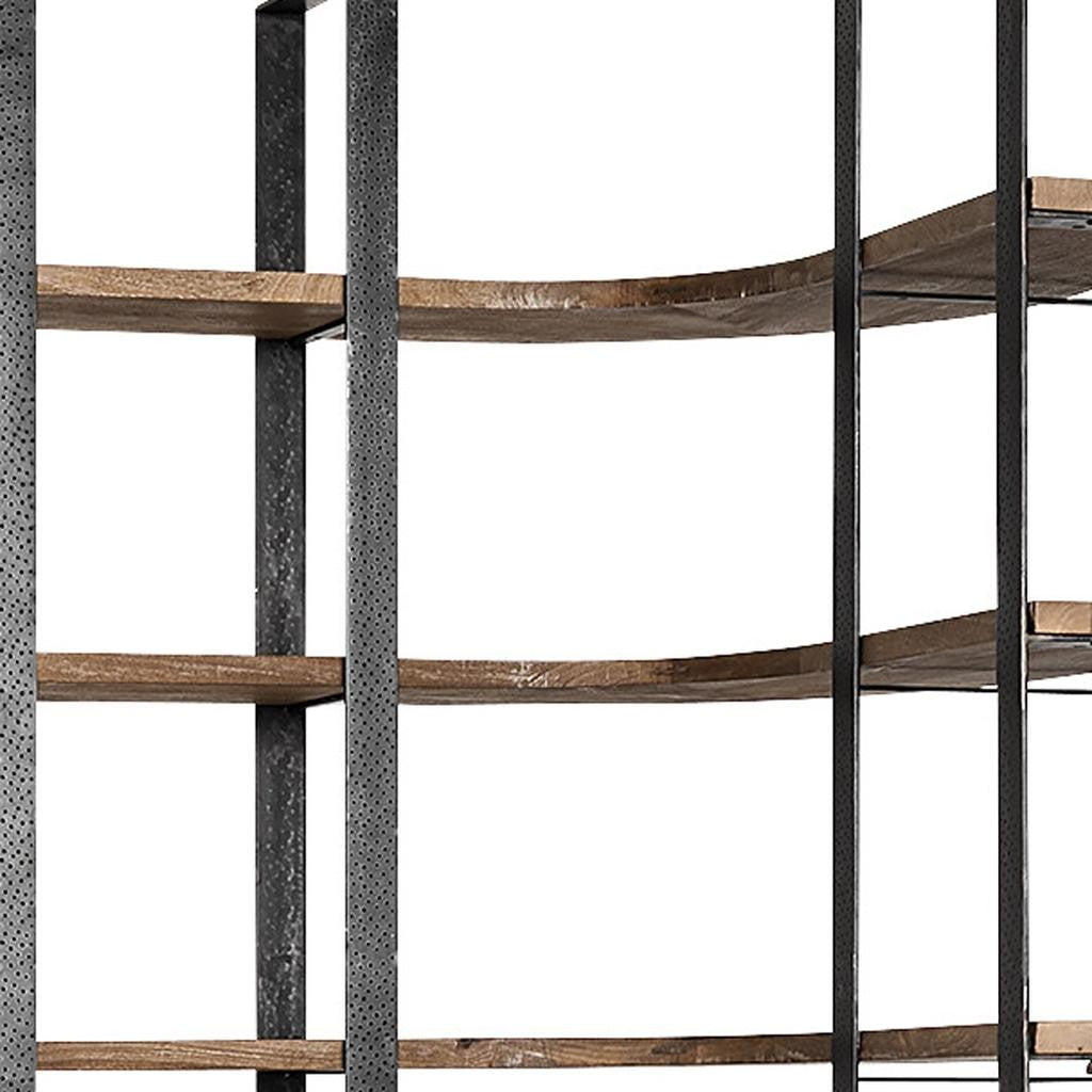 90" Black And Brown Iron and Wood Six Tier Bookcase