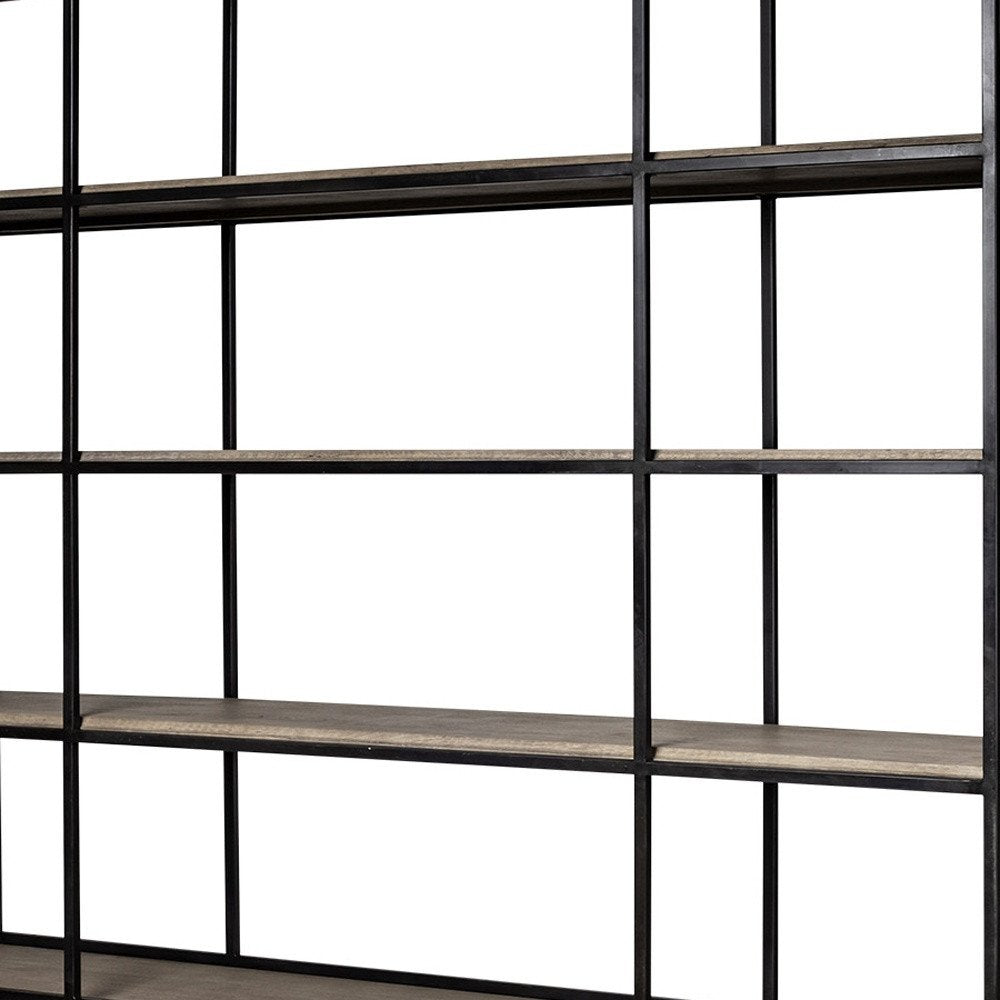 90" Brown Iron and Wood Three Tier Bookcase