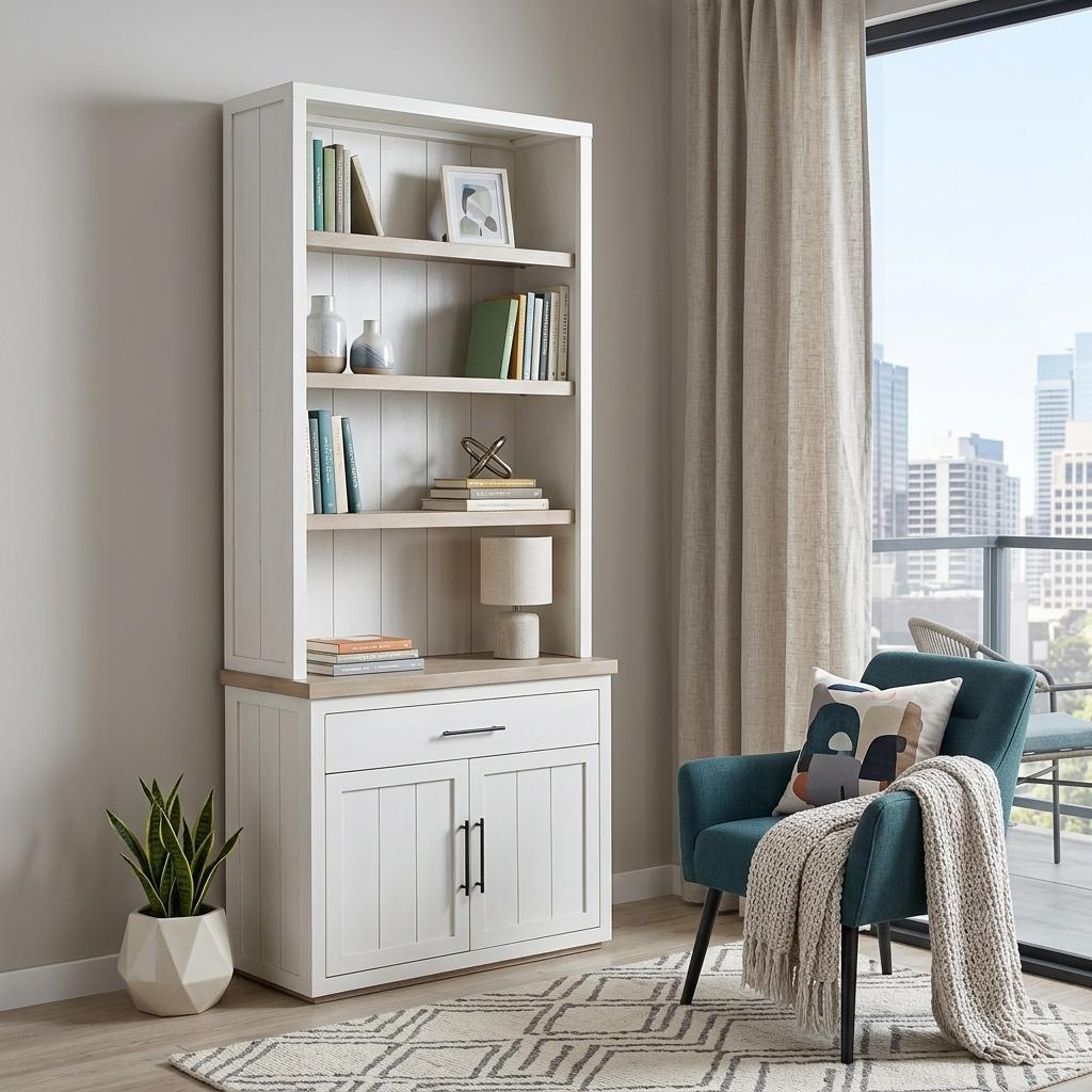 91" Brown And White Wood Three Tier Bookcase