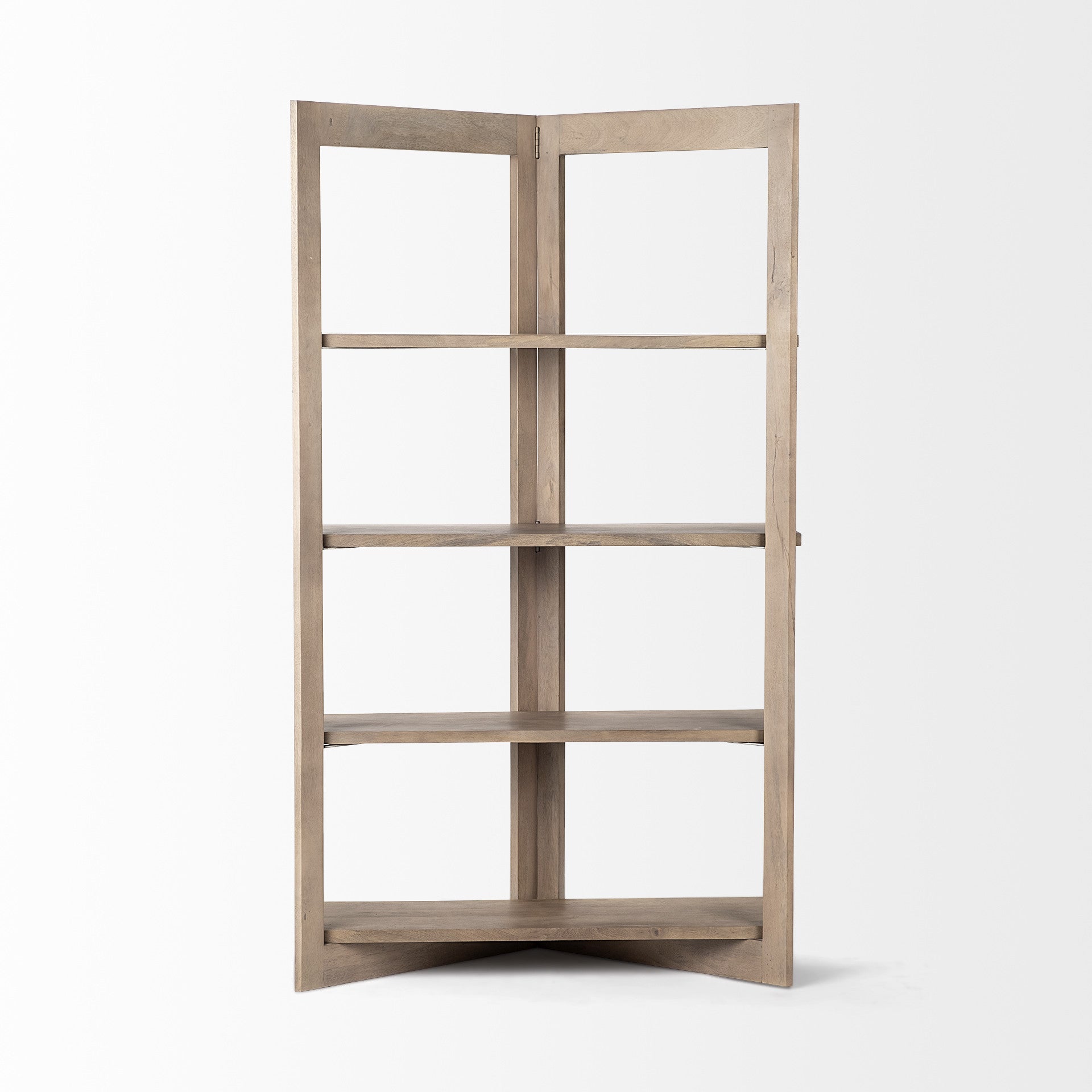 72" Brown Solid Wood and Wood Four Tier Bookcase