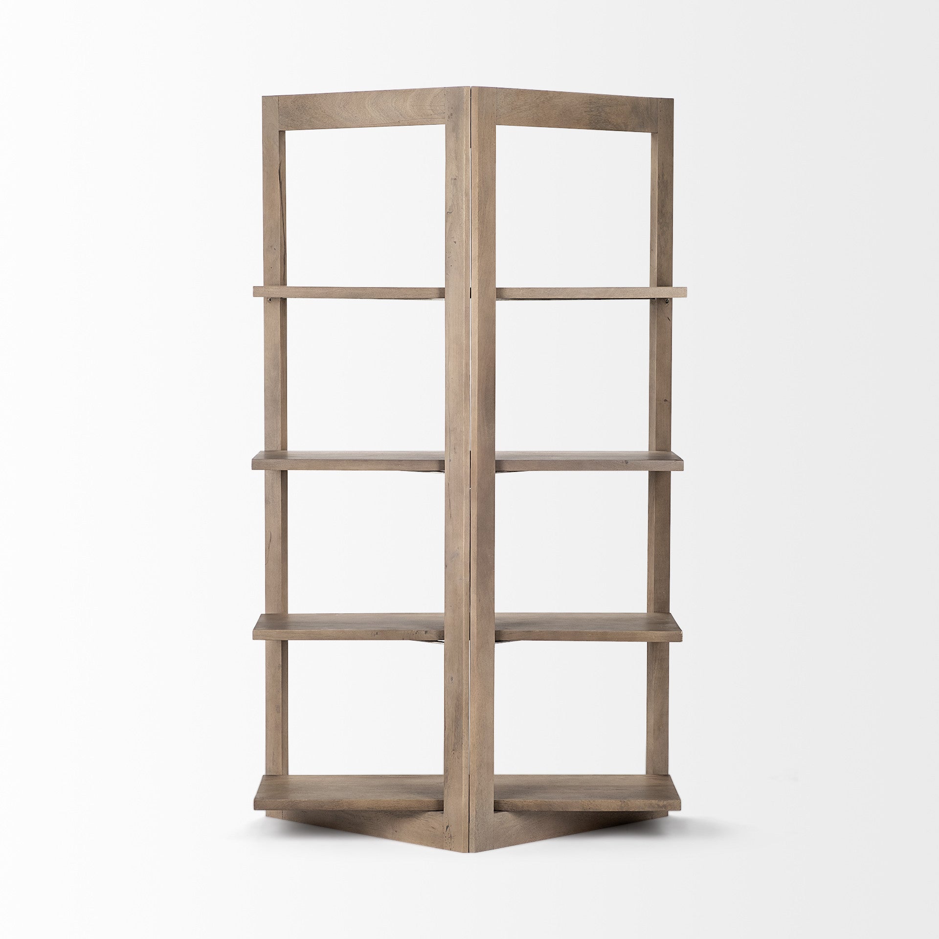 72" Brown Solid Wood and Wood Four Tier Bookcase