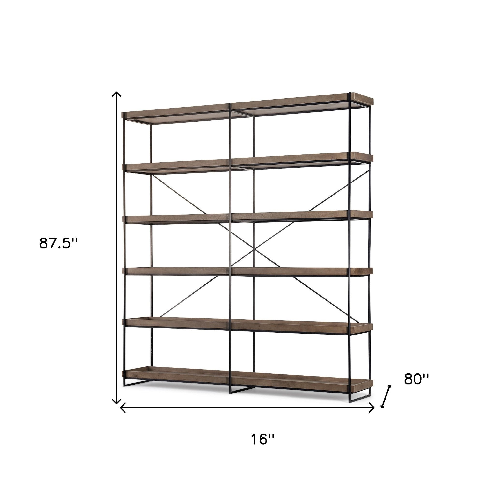 Medium Brown Wood And Iron Shelving Unit With 5 Tray Shelves