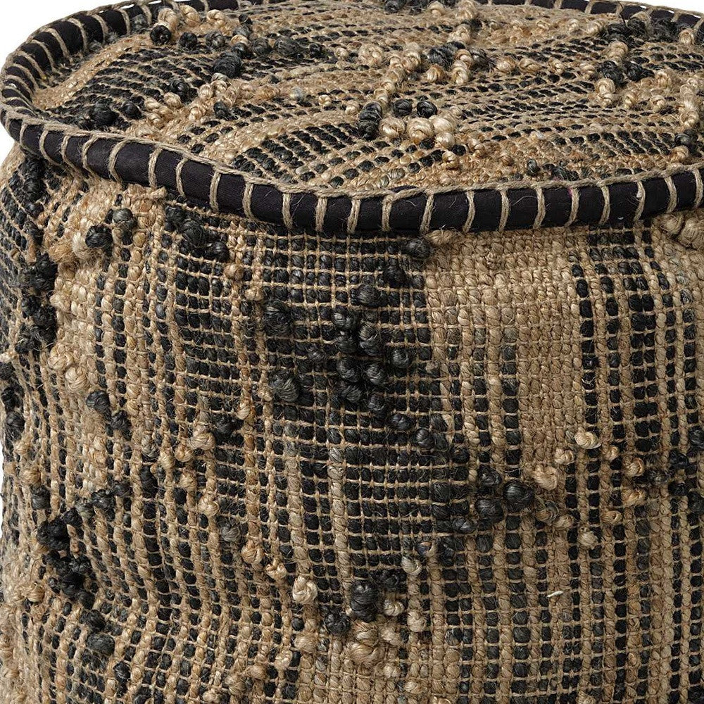 20" Natural And Black Geometric Cylindrical Jute Ottoman