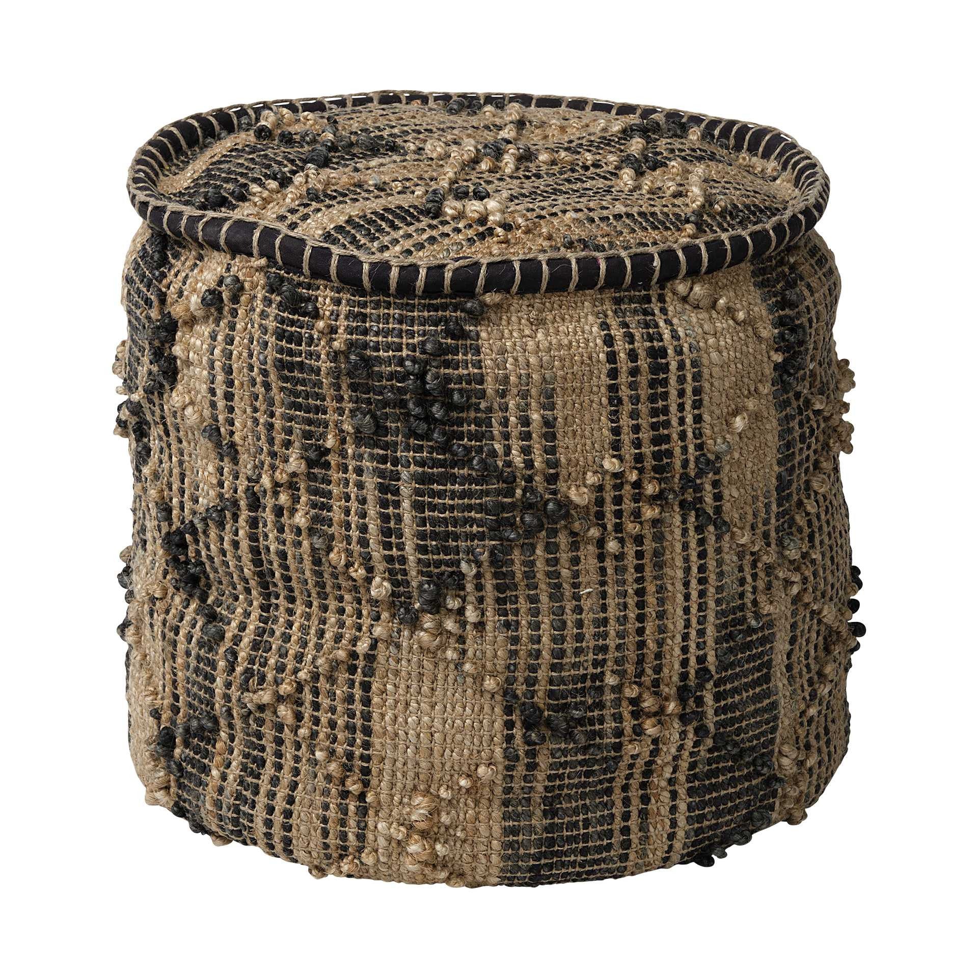 20" Natural And Black Geometric Cylindrical Jute Ottoman