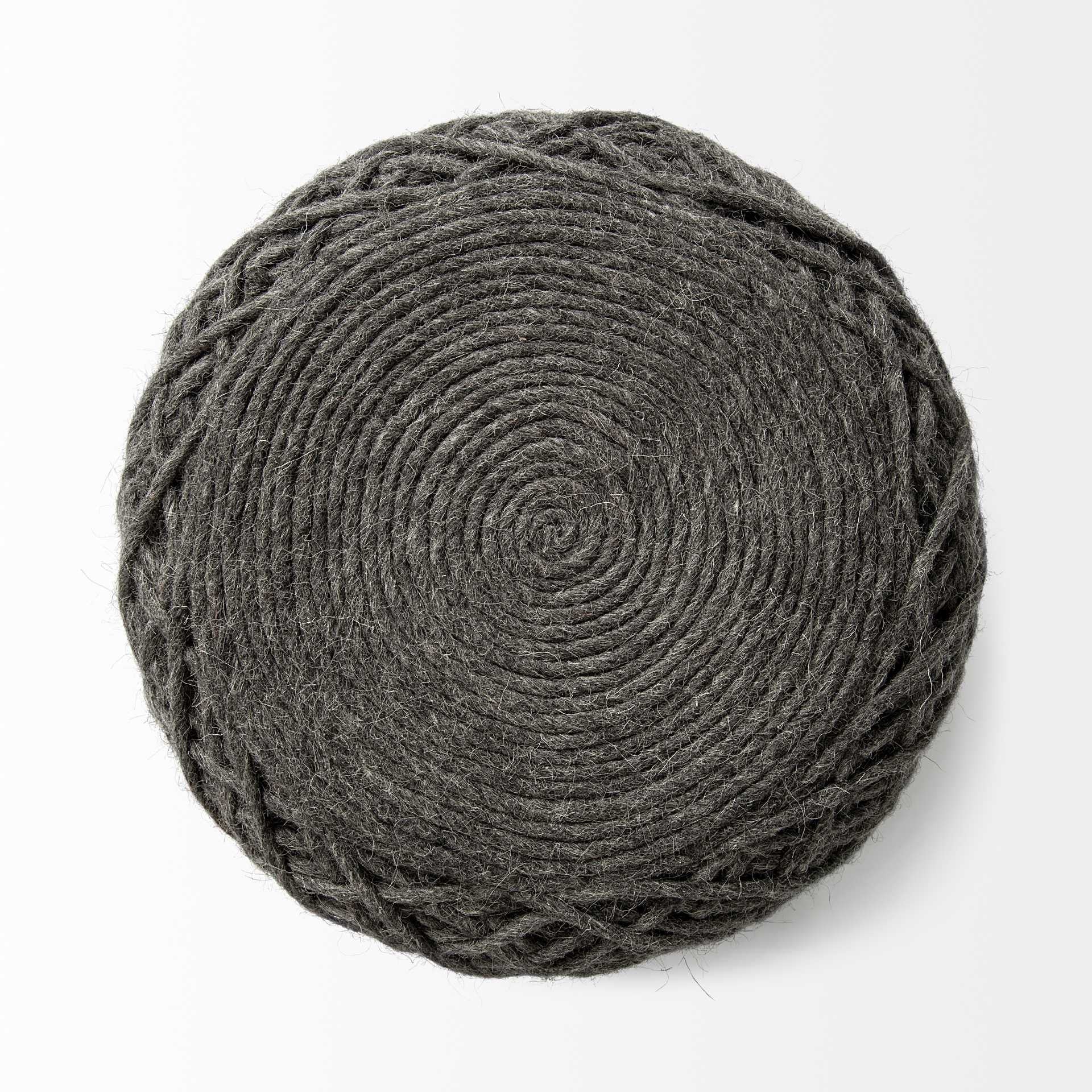 Dark Gray Wool Cylindrical Pouf With Diamond Pattern