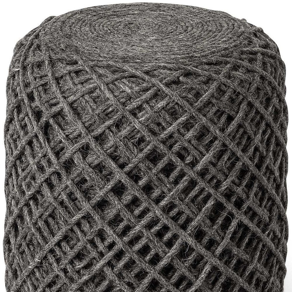 16" Gray Upholstery Cylinder Abstract Pouf Ottoman