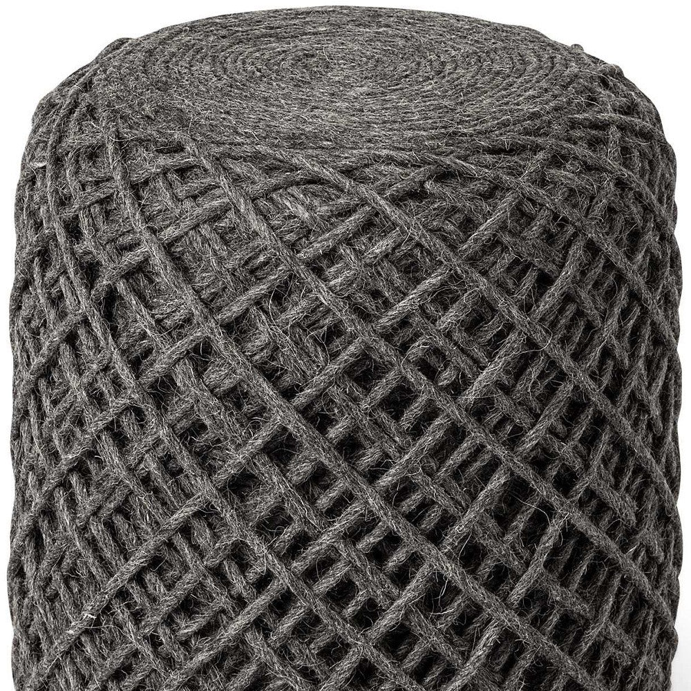 Dark Gray Wool Cylindrical Pouf With Diamond Pattern