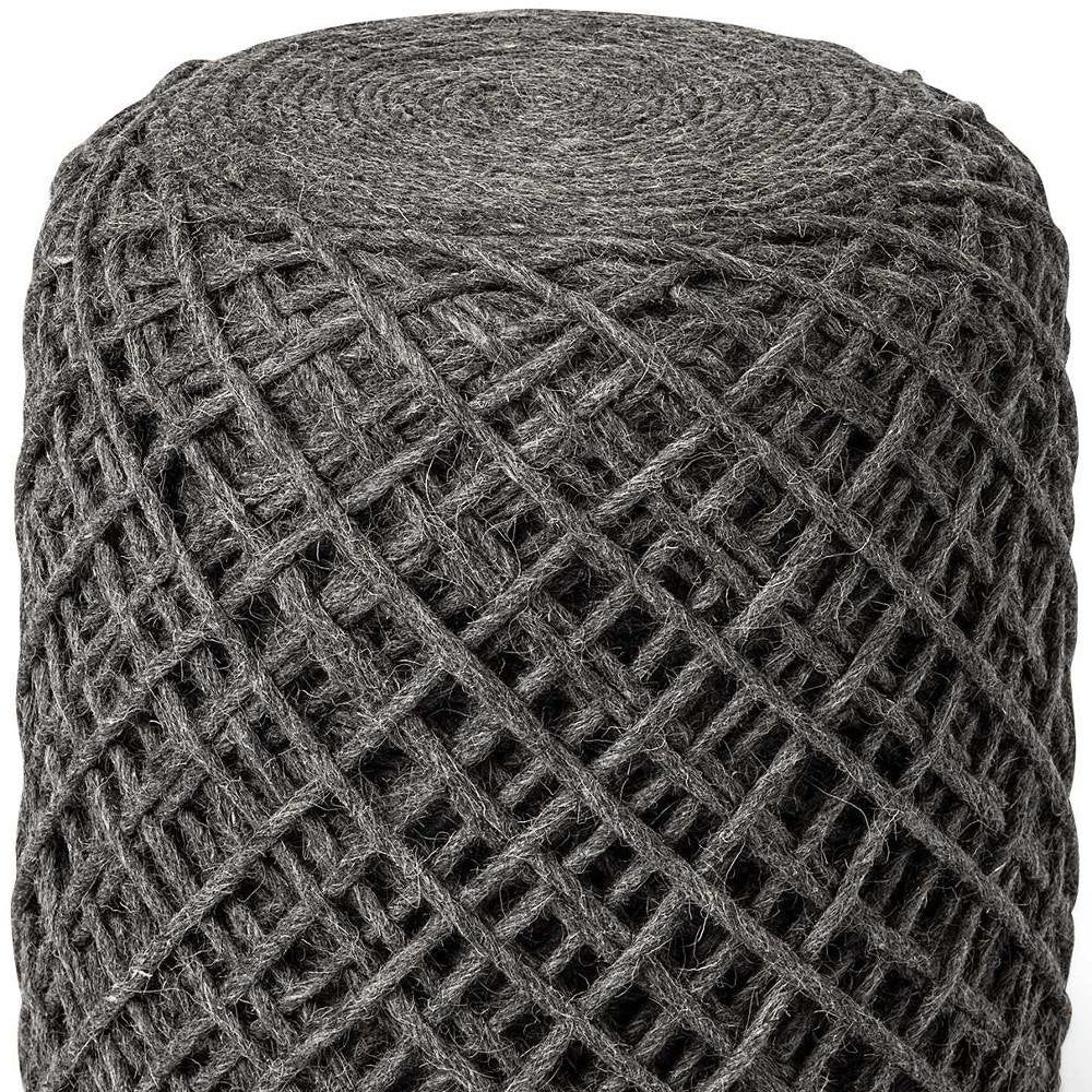 16" Gray Upholstery Cylinder Abstract Pouf Ottoman