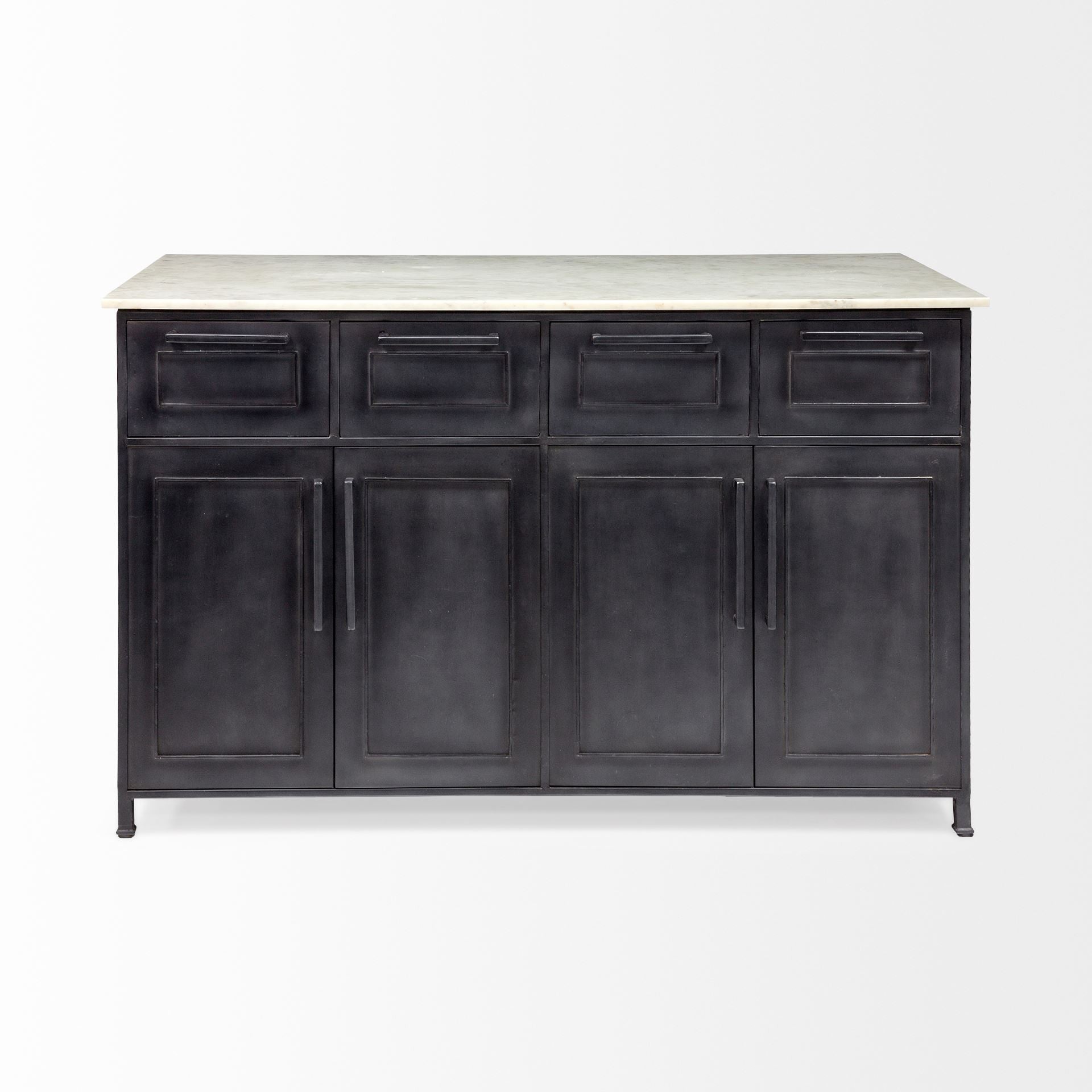 Solid Iron Black Body White Marble Top Kitchen Island With 4 Drawer
