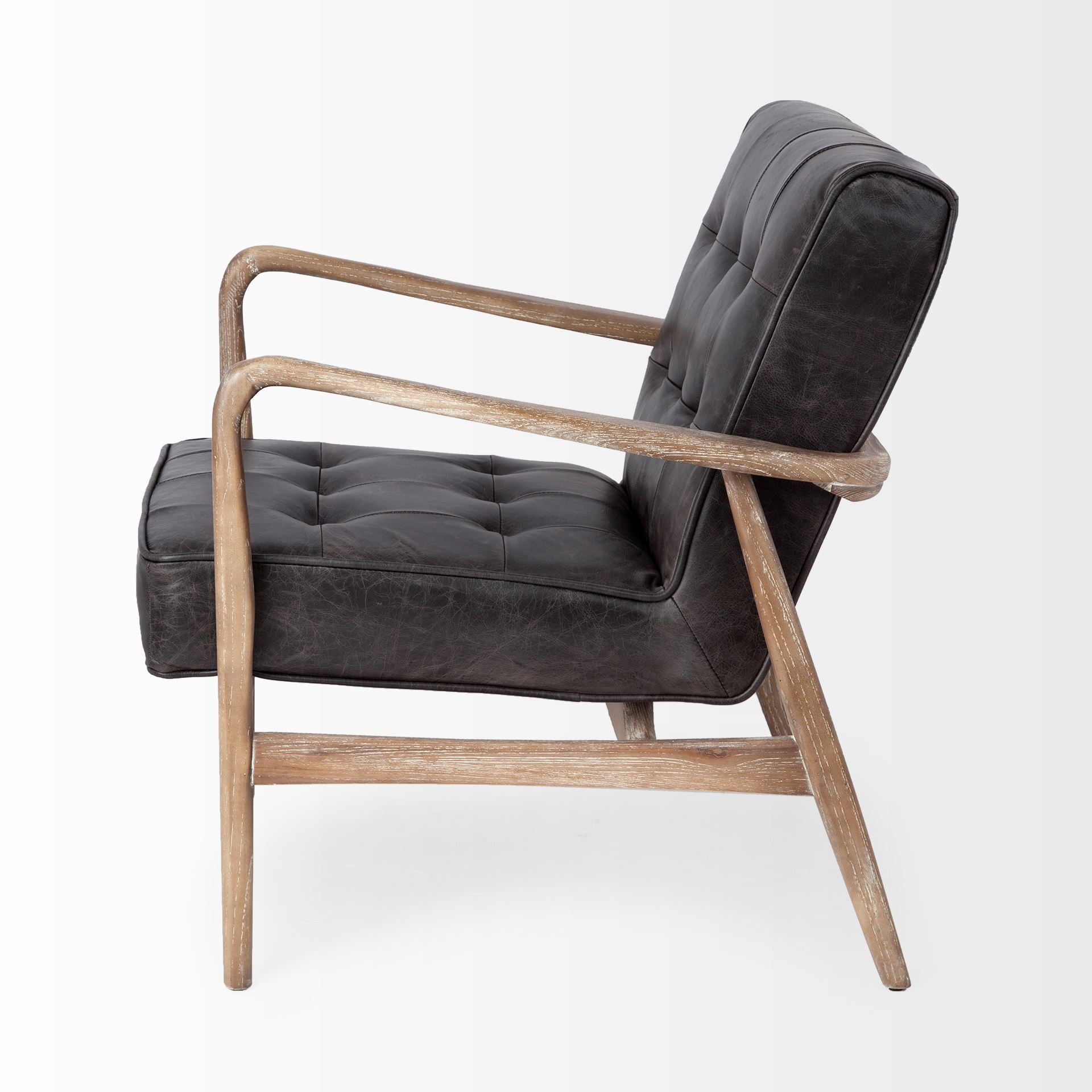 28" Black and Brown Leather Tufted Lounge Chair